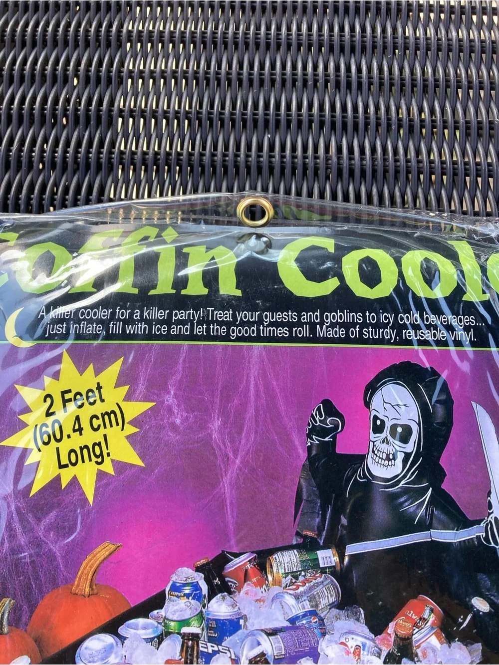 Vintage Fun World 1997 skeleton ghost face coffin cooler